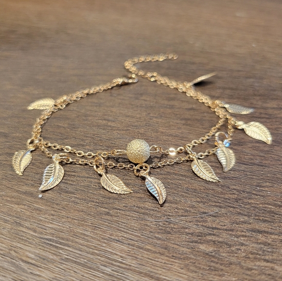 14K Leaf Gold Plated Anklet NEW - Picture 3 of 8